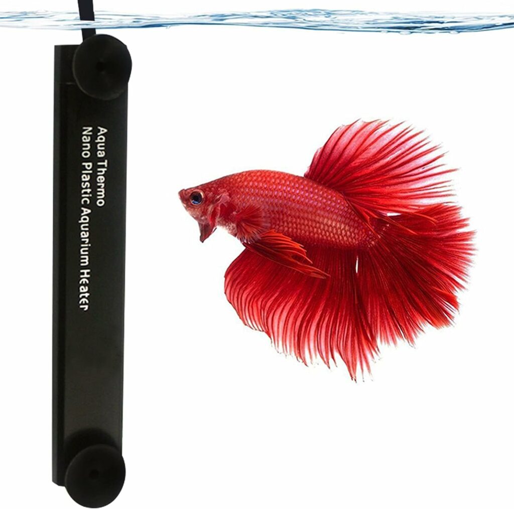SunGrow Halfmoon Betta Heater, 10 Watts, for Small Tanks, Fully Submersible Aquarium Heater, Automatically Reaches Preset Temperature, Energy-Efficient Heating Module, Suction Cups Included