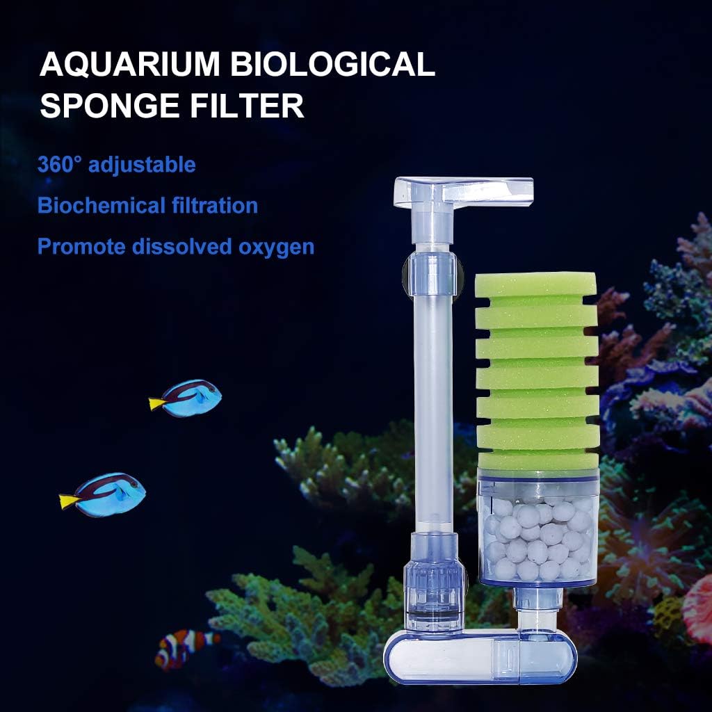 UPETTOOLS Aquarium Biochemical Sponge Filter Ultra Quiet Aquarium Air Pump Bio Sponge Fish Tank Foam Filter Comes with 4/2 Spare Sponges 4/2 Bag of Bio Ceramic Media Balls